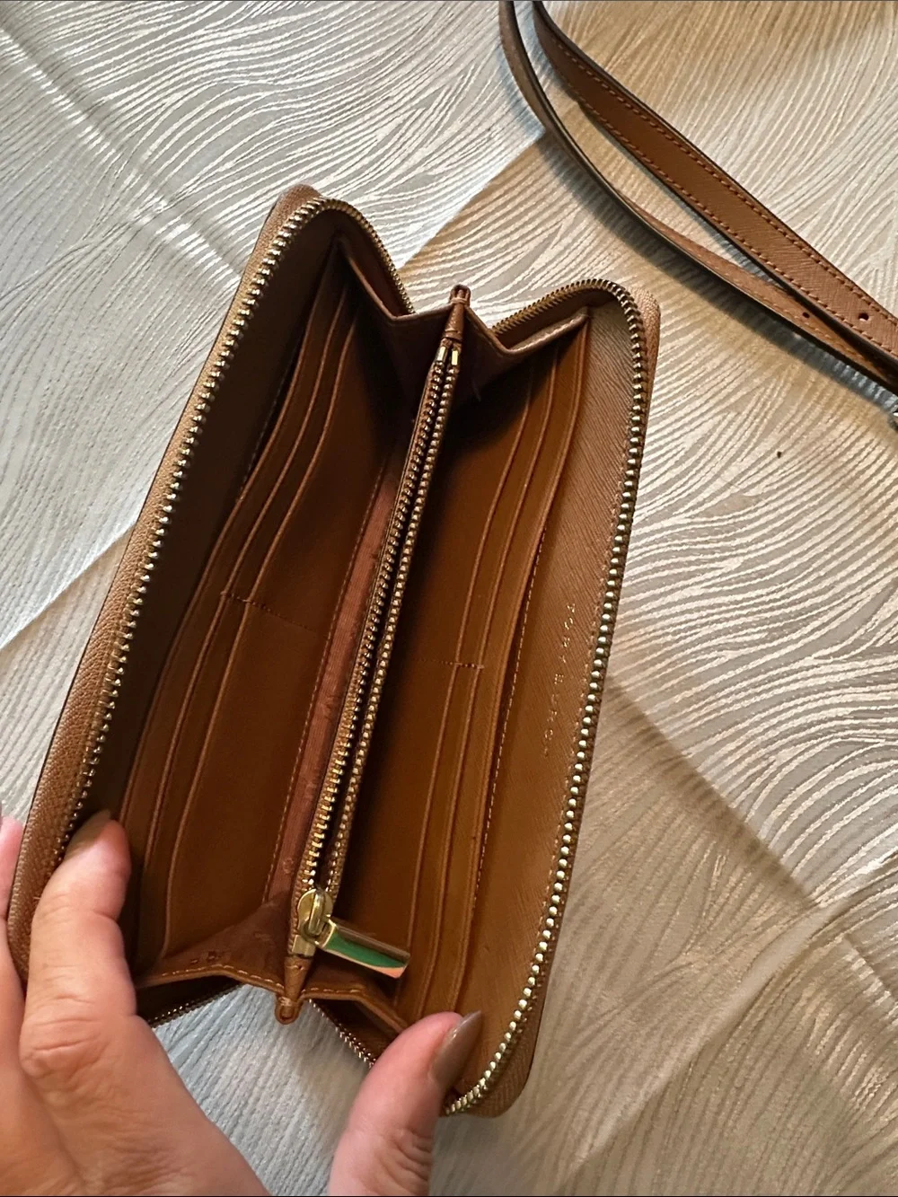 Tory Burch Cognac Leather Tote with Zip Wallet